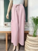 Różowe pudrowe pastelowe długie spodnie damskie szerokie bojówki luźne 