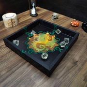 Drewniana tacka do rzucania kości ze smokiem i oświetleniem LED. Rękodzieło