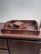 ZESTAW styl kolonialny DREWNO MANGO TACA PODKŁADKI