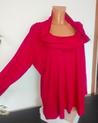 Malinowa Bluzka Tunika z pływającym dekoltem długi rękaw rozm 50 / 5XL