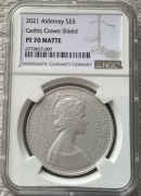 NGC PF70 2021 Alderney, matowa gotycka Victoria Shield Crown, W. Brytania