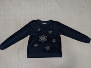 Granatowa świąteczna welurowa błyszcząca bluza w śnieżynki H&M 134 - 140