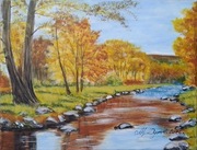 OBRAZ RĘCZNIE MALOWANY PEJZAŻ AKRYLOWY "W ODBICIU TĘCZY" - 24x30cm