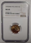 5 groszy 1993 NGC MS 68 MAX TOP POP WSPANIAŁA!!!
