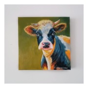 KROWA - OBRAZ NA PŁÓTNIE AKTYL - RĘKODZIEŁO 29X29