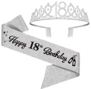 TIARA OPASKA i SZARFA 18 Urodziny śr 13cm h 3.5cm SREBRNA Metalowa 