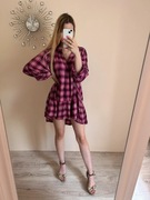 Sukienka krótka w kratkę równa falbanka Lane Bryant 4XL rayon kratka