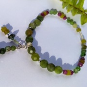 Bransoletka naturalny jadeit, rubin srebro 925