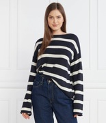 Granatowy wełniany sweter marynarski old money w paski Tommy Hilfiger XS