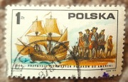 Stary znaczek pocztowy Polska PRL 1975 przybycie Polaków do Ameryki stan db