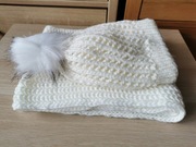 Zestaw zimowy czapka i komin kremowy polski produk