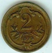 AUSTRIA 2 HELLER 1894 Cu - ładny stan 