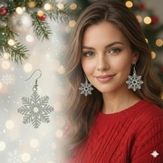 Kolczyki Białe Płatki Śniegu - Bigle Posrebrzane, Antyalergiczne