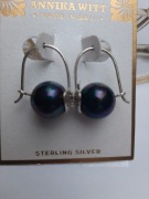 Kolczyki srebrne 925 z prawdziwą ciemna  perłą z Bali