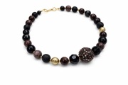 Elegancki naszyjnik czarno-złoty brazowy biżuteria handmade kamienie 