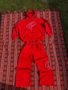 Czerwony komplet dresowy set Y2K | szerokie spodnie i hoodie