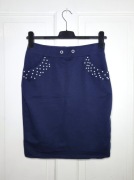 Granatowa bawełniana spódnica ołówkowa z gumką w pasie i perełkami XL