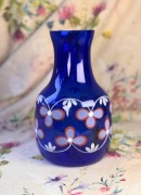 Wazon szkło kobaltowo- niebieskie r,ręcznie malowane ,lata 60-70