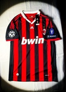 L) AC Milan Vintage Domowa Forma Jersey Czerwona Czarna Liga Mistrzów 09/10