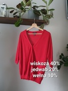 Czerwony malinowy sweter kardigan damski rekaw 3/4 świąteczny H&M S