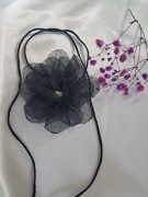 Czarny choker kwiat róża szyfon okazje klasyk 