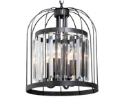 Duży żyrandol klatkowy czarny kryształ 4xE14 30cm kolonialny VITALUCE