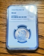II RP - 5 złotych 1933 - NGC MS62