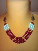 Naszyjnik kolia perły perełki czerwień turkus