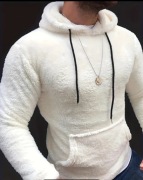 Fajny Ciepły Puszysty polar męski casualowy z kapturem 