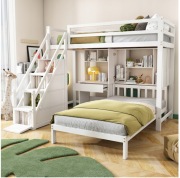 Łóżko piętrowe podwójne dziecięce z biurkiem i półką 2 * 90x200cm