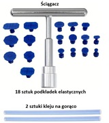 Ściągacz do naprawy wgnieceń samochodowych, 18szt podkładek, klej