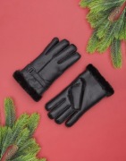 Sinsay czarne ocieplane męskie rękawiczki futerko skóra eko NOWE S/M 