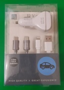 Ładowarka samochodowa 12V plus przewody USB-C_Lightning