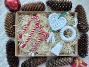 Świąteczny box makrama, ozdoby na choinkę, na prezent - wyplecione love 