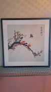 Obraz "Ptaki skaczące miedzy kwiatami wiśni"- Japonia/Chiny w czarnej ramie