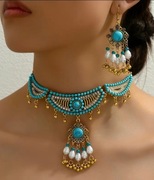 Piękny bogatozdobiony naszyjnik i kolczyki. Pamiątka z Włoch, Sardynii.