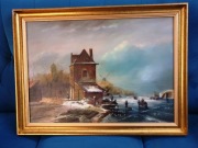 Pejzaż zimowy - Holandia. Obraz, olej na płótnie.