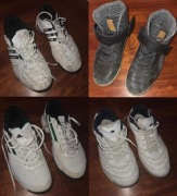 męskie buty: 3x tenisowe białe (adidas, lotto), 1x czarne nike. r. 41 - 42
