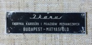 Ikarus czarna tabliczka inf. Fabryka Karoserii i Pojazdów Mech. 110-4