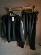 Komplet damski dresowy czarny/wstawki panterka typ masełko