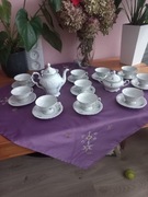 Zestaw kawowy porcelana Wałbrzych - filiżanki,talerzyki,dzbanek,cukiernica