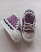 Buciki niemowlęce handmade 10,5 cm – styl trampki, biało-fioletowe