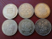 6 srebrnych monet: 1974 XXX lat PRL, 1976 Olimpiada, 1982 Jan Paweł II