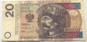 Banknot 20 zł  2016 rok unikat AT 9404147