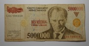 Stary banknot 5000000 Lirów Turcja