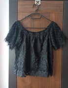 Czarny top koronkowy XS New Look top hiszpanka koronka gumka na ramionach