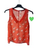 Koszulka czerwona zwiewna białe koty Zara z kołnierzykiem