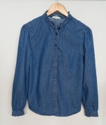 Kobieca koszula jeansowa z falbankami rozm. S