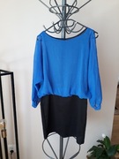 Sukienka niebiesko-czarna rozmiar S oversize z obcisłym dołem rękaw 3/4