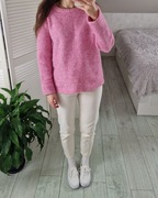 Freequent różowy pudrowy wełniany sweter prążkowany 34% wełna 20% moher XL